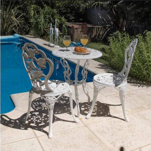 Juego de Jardín Boston | Mesa Redonda 0,75 Ø + 2 Sillones Simples | Fundición de Aluminio