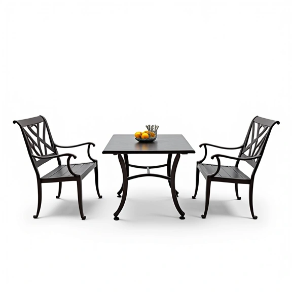 Juego de Jardín Chateaux | Mesa Cuadrada 1x1m  + 4 Sillones | Fundición de Aluminio