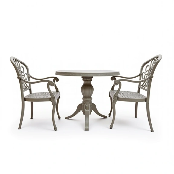 Juego de Jardín Chateaux | Mesa Cuadrada 1x1m  + 4 Sillones | Fundición de Aluminio