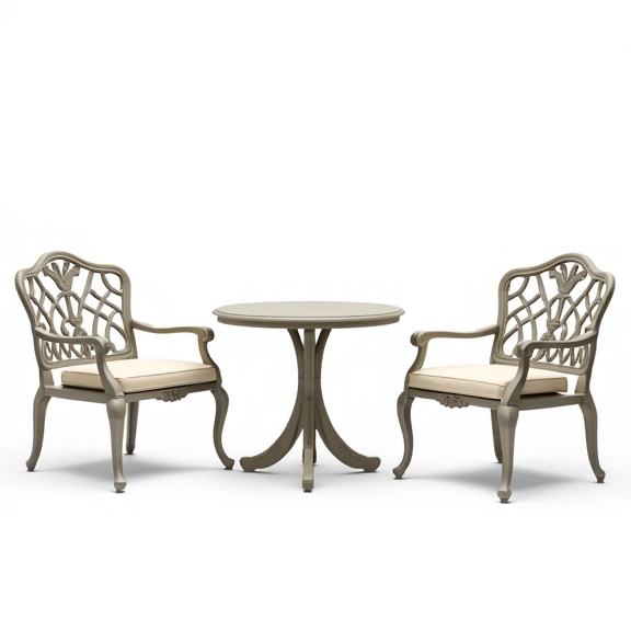 Juego de Jardín Chateaux | Mesa Cuadrada 1x1m  + 4 Sillones | Fundición de Aluminio