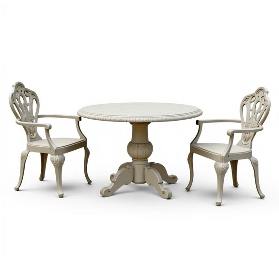 Juego de Jardín Chateaux | Mesa Redonda 0,80 Ø + 2 Sillones | Fundición de Aluminio Juego de Jardín Chateaux | Mesa Redonda 0,80 Ø + 2 Sillones | Fundición de Aluminio