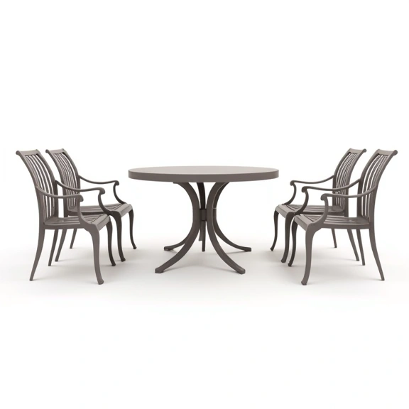 Juego de Jardín Chateaux | Mesa Cuadrada 1x1m  + 4 Sillones | Fundición de Aluminio