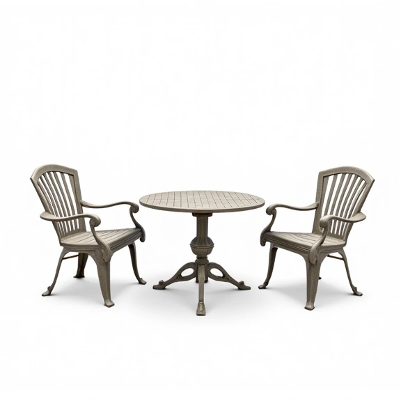 Juego de Jardín Chateaux | Mesa Redonda 0,80 Ø + 2 Sillones | Fundición de Aluminio Juego de Jardín Chateaux | Mesa Redonda 0,80 Ø + 2 Sillones | Fundición de Aluminio