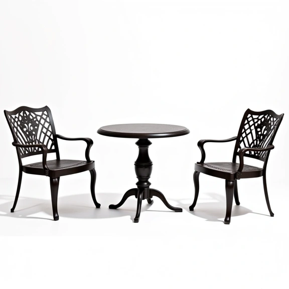 Juego de Jardín Chateaux | Mesa Cuadrada 1x1m  + 4 Sillones | Fundición de Aluminio