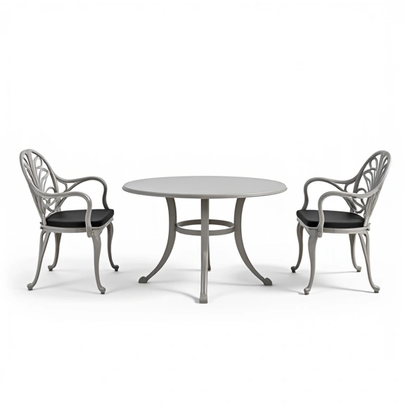 Juego de Jardín Chateaux | Mesa Cuadrada 1x1m  + 4 Sillones | Fundición de Aluminio