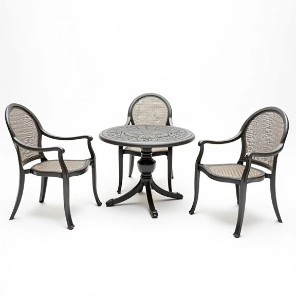 Juego de Jardín Chateaux | Mesa Cuadrada 1x1m  + 4 Sillones | Fundición de Aluminio