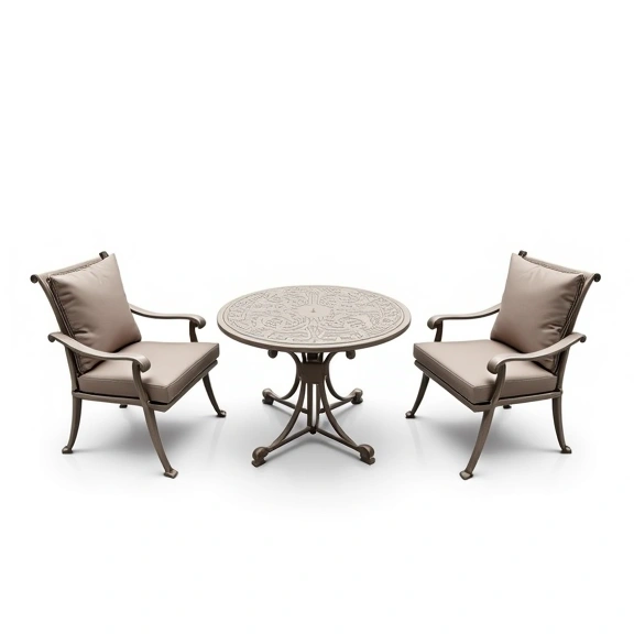Juego de Jardín Chateaux | Mesa Cuadrada 1x1m  + 4 Sillones | Fundición de Aluminio