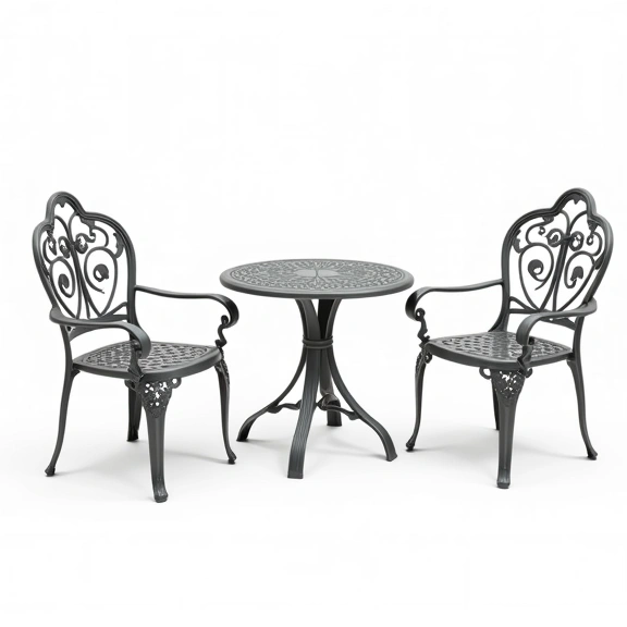 Juego de Jardín Chateaux | Mesa Cuadrada 1x1m  + 4 Sillones | Fundición de Aluminio