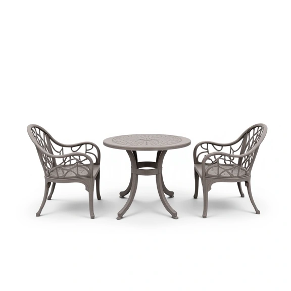 Juego de Jardín Chateaux | Mesa Cuadrada 1x1m  + 4 Sillones | Fundición de Aluminio