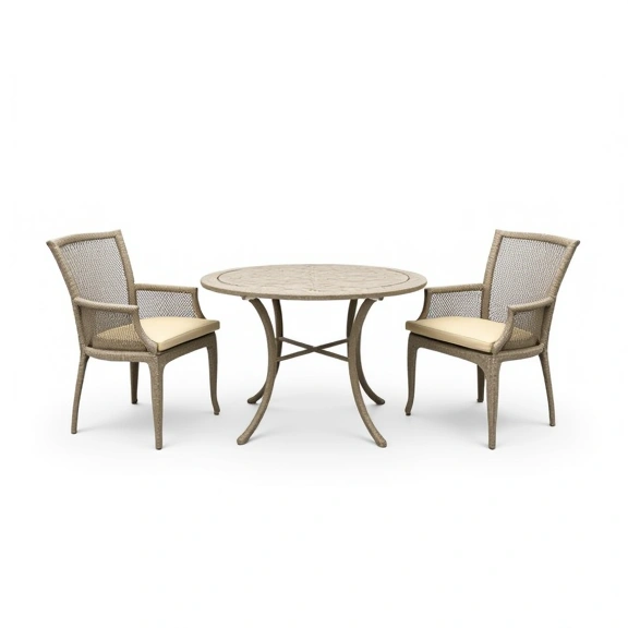 Juego de Jardín Chateaux | Mesa Cuadrada 1x1m  + 4 Sillones | Fundición de Aluminio