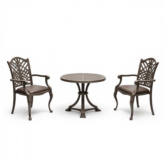 Juego de Jardín Chateaux | Mesa Cuadrada 1x1m  + 4 Sillones | Fundición de Aluminio