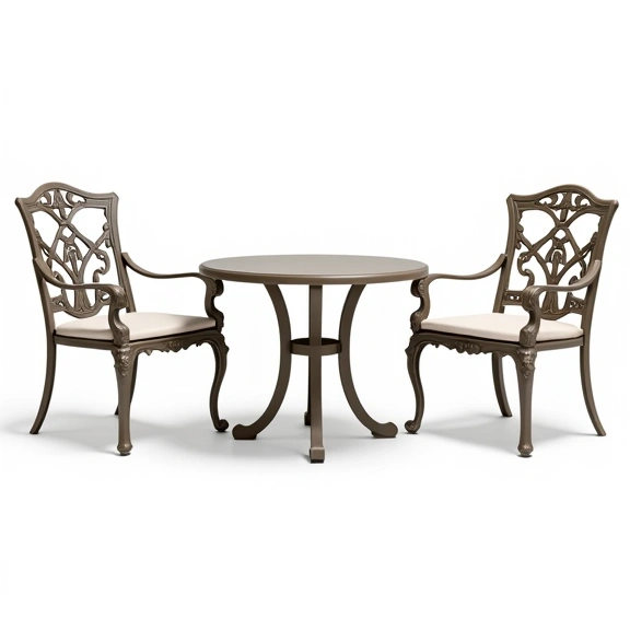 Juego de Jardín Chateaux | Mesa Cuadrada 1x1m  + 4 Sillones | Fundición de Aluminio