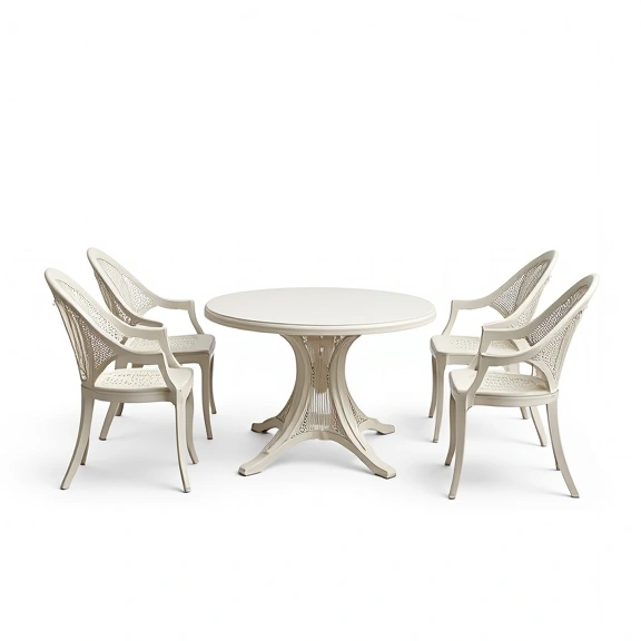 Juego de Jardín Chateaux | Mesa Redonda 1m Ø + 4 Sillones | Fundición de Aluminio