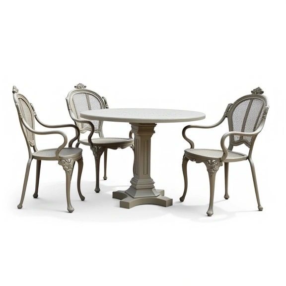 Juego de Jardín Chateaux | Mesa Redonda 1m Ø + 4 Sillones | Fundición de Aluminio