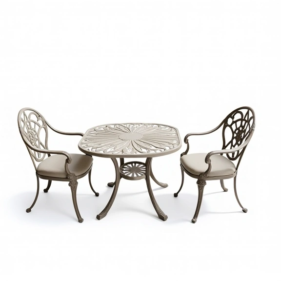 Juego de Jardín Chateaux | Mesa Redonda 1m Ø + 4 Sillones | Fundición de Aluminio