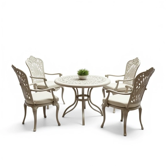 Juego de Jardín Boston | Mesa Redonda 0,52 Ø Pata Alta+ 2 Sillones Simples | Fundición de Aluminio