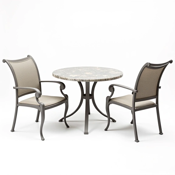Juego de Jardín Boston | Mesa Redonda 0,75 Ø + 2 Sillones Simples | Fundición de Aluminio