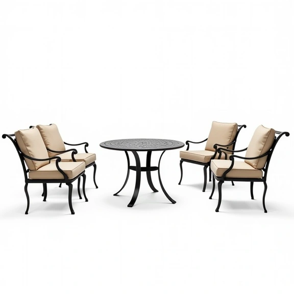 Juego de Living Boston | Mesa Ratona 0,53 m. Ø + 1 Sillón Doble + 2 Sillones Simples | Fundición de Aluminio
