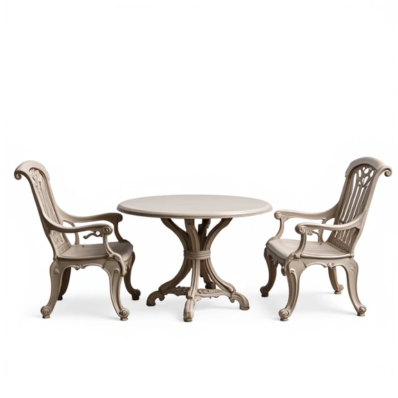 Juego de Jardín Boston | Mesa Redonda 0,75 Ø + 2 Sillones Simples | Fundición de Aluminio