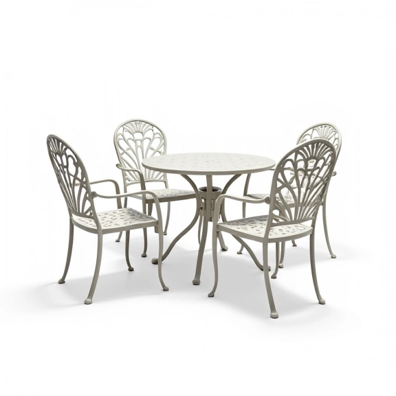 Juego de Living Boston | Mesa Ratona 0,53 m. Ø + 1 Sillón Doble + 2 Sillones Simples | Fundición de Aluminio