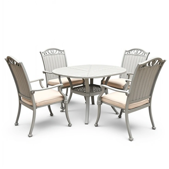 Juego de Jardín Boston | Mesa Redonda 1 m. Ø + 4 Sillones Simples | Fundición de Aluminio