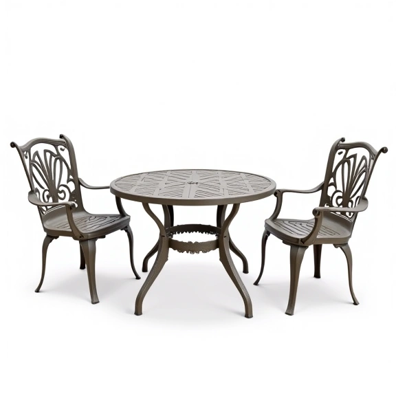 Juego de Jardín Boston | Mesa Redonda 0,75 Ø + 2 Sillones Simples | Fundición de Aluminio
