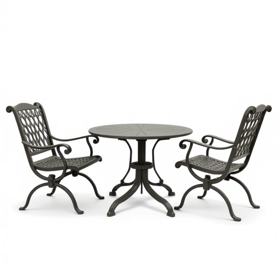 Juego de Jardín Boston | Mesa Redonda 0,75 Ø + 2 Sillones Simples | Fundición de Aluminio