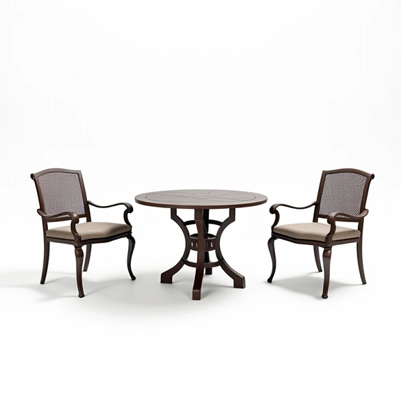 Juego de Jardín Boston | Mesa Redonda 0,75 Ø + 2 Sillones Simples | Fundición de Aluminio