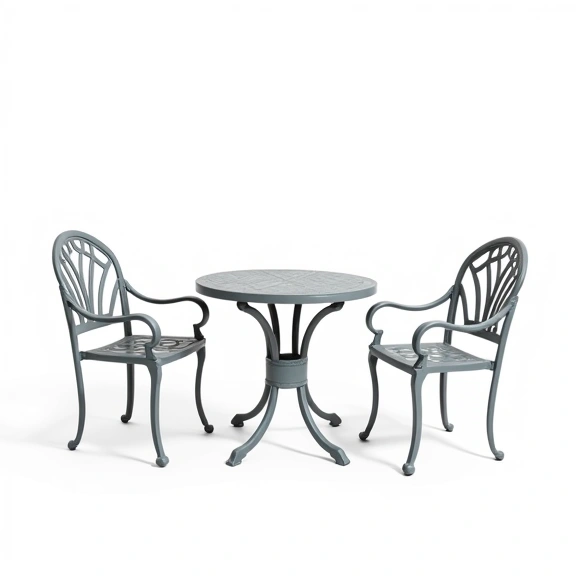 Juego de Jardín Boston | Mesa Redonda 0,75 Ø + 2 Sillones Simples | Fundición de Aluminio