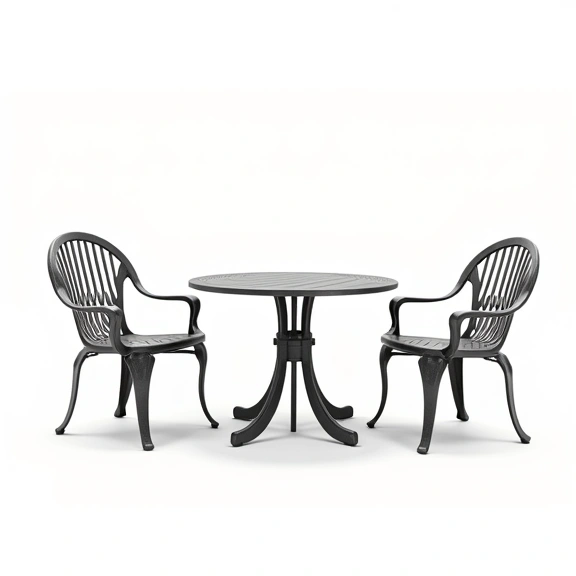 Juego de Jardín Boston | Mesa Redonda 0,75 Ø + 2 Sillones Simples | Fundición de Aluminio