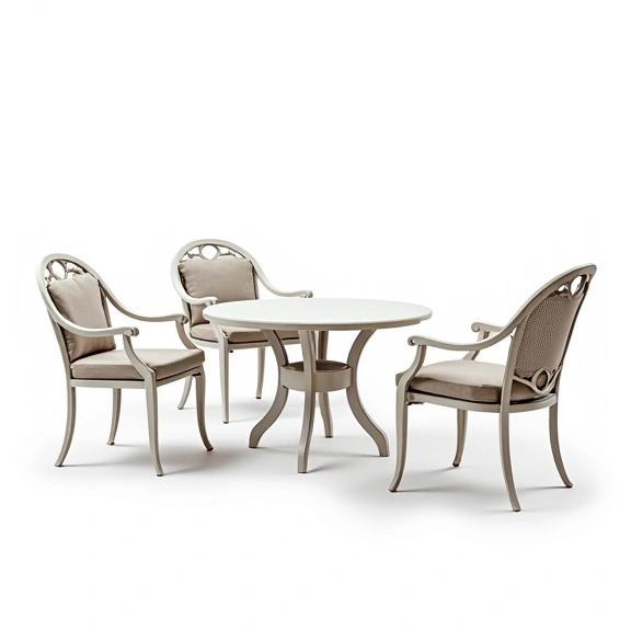 Juego de Living Boston | Mesa Ratona 0,53 m. Ø + 1 Sillón Doble + 2 Sillones Simples | Fundición de Aluminio