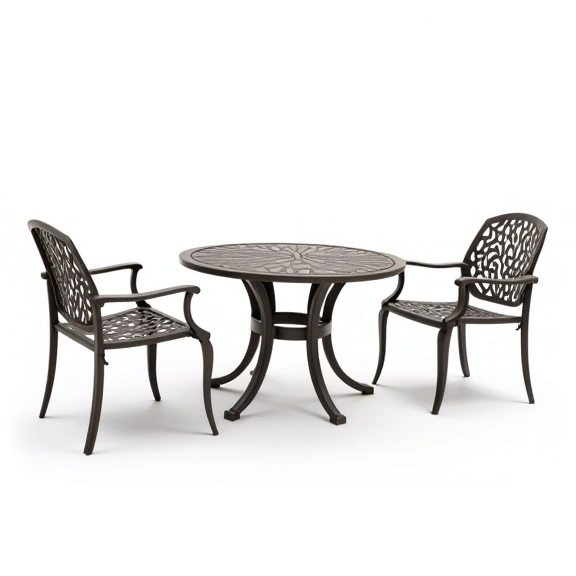 Juego de Living Boston | Mesa Ratona 0,53 m. Ø + 1 Sillón Doble + 2 Sillones Simples | Fundición de Aluminio