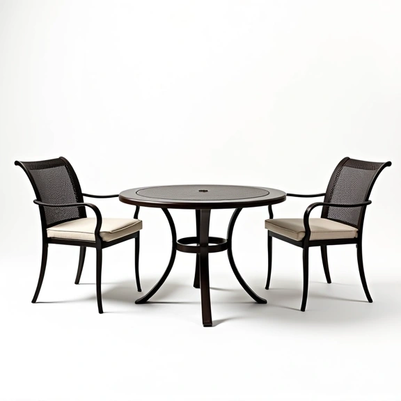 Juego de Living Boston | Mesa Ratona 0,53 m. Ø + 1 Sillón Doble + 2 Sillones Simples | Fundición de Aluminio