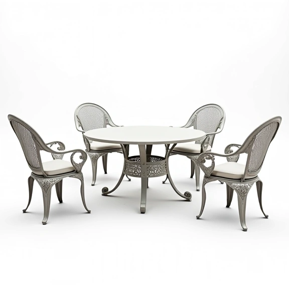 Juego de Jardín Boston | Mesa Redonda 0,75 Ø + 2 Sillones Simples | Fundición de Aluminio