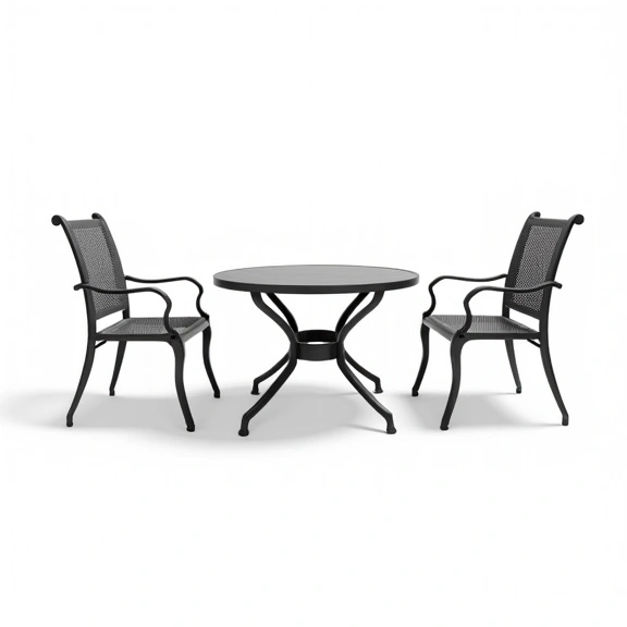 Juego de Jardín Boston | Mesa Redonda 0,75 Ø + 2 Sillones Simples | Fundición de Aluminio