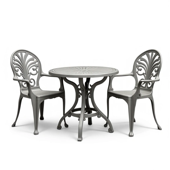 Juego de Living Boston | Mesa Ratona 0,53 m. Ø + 1 Sillón Doble + 2 Sillones Simples | Fundición de Aluminio