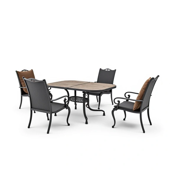 Juego de Living Boston | Mesa Ratona 0,53 m. Ø + 1 Sillón Doble + 2 Sillones Simples | Fundición de Aluminio